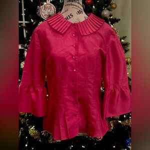 Mackie & Co by Bob Mackie Hot Pink Blouse Pleated Detailed Women’s 10 Ruffle Slv